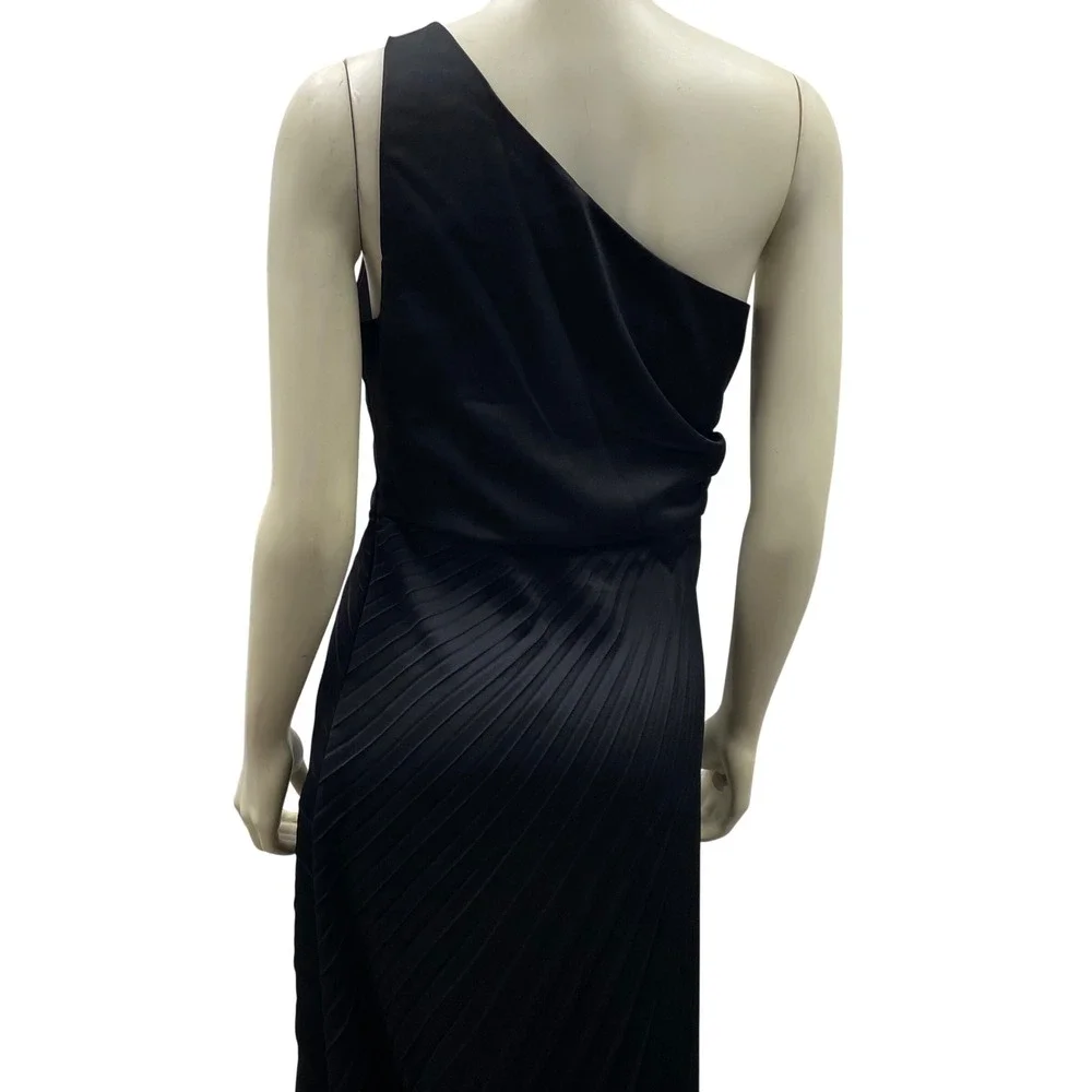 Sam Edelman $138Black One Shoulder Pleated Midi Dress Cocktail‎ Formal 6 NWT